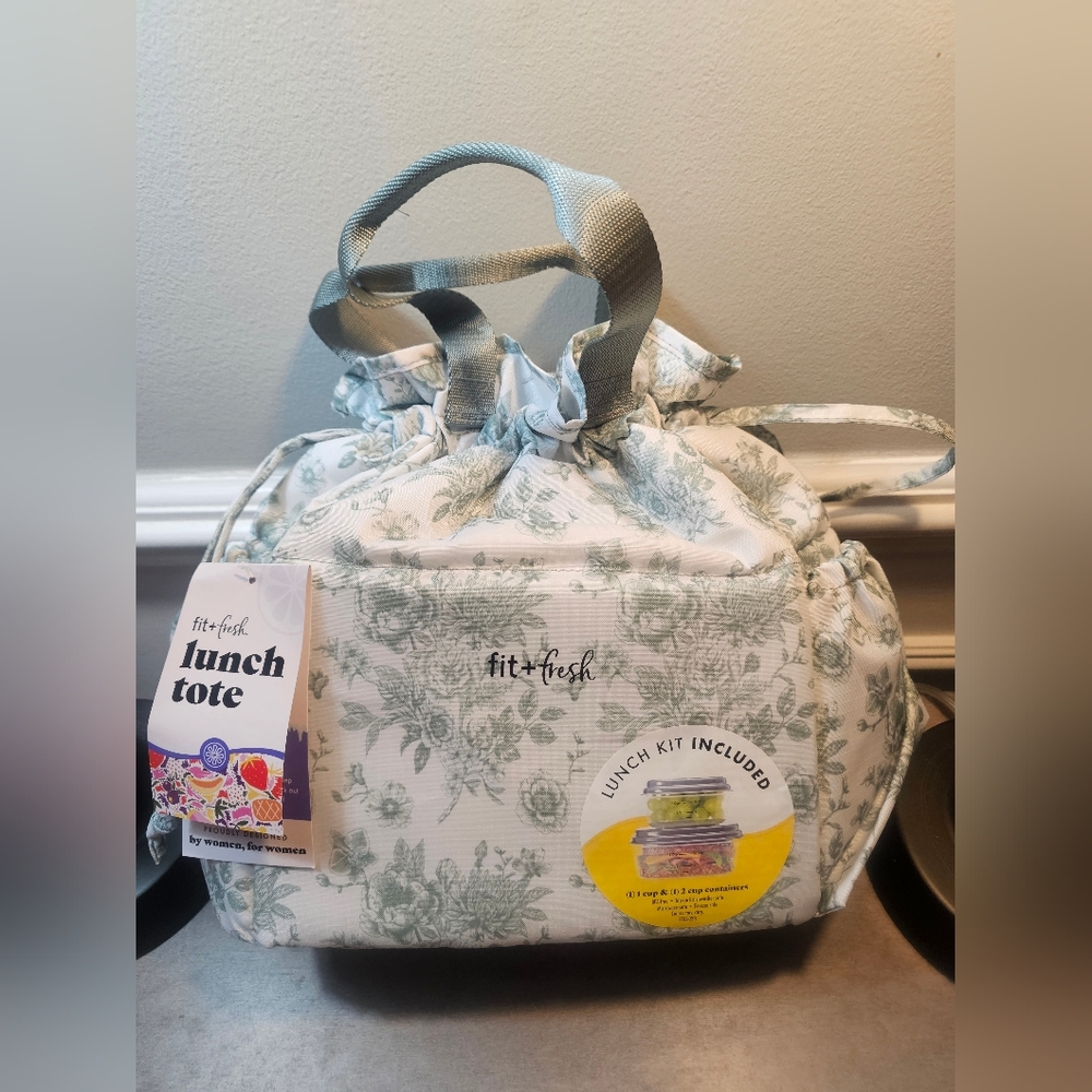 Floral Lunch Tote - Apple green 🍏 & White